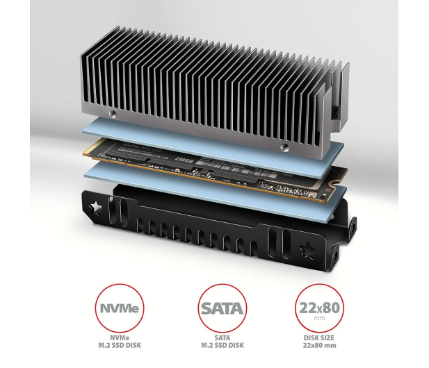 Axagon CLR-M2XT, aluminiowy pasywny radiator M.2 SSD disk, 24 mm - 1353444 - zdjęcie 2